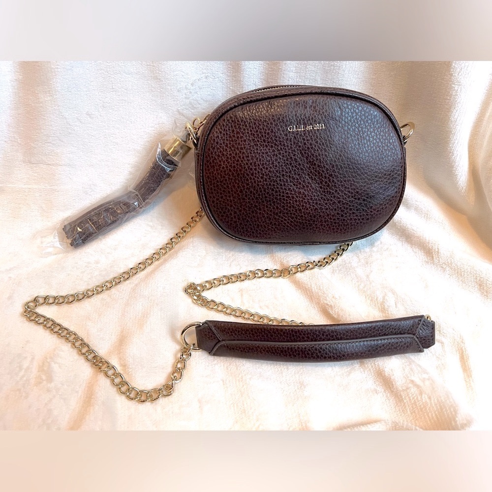 G.I.L.I. Got It Love It Brown Pebble Leather Crossbody Bag with Gold-tone Chain